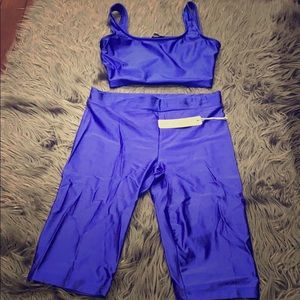 Blue crop top and bicycle shorts in royal blue
